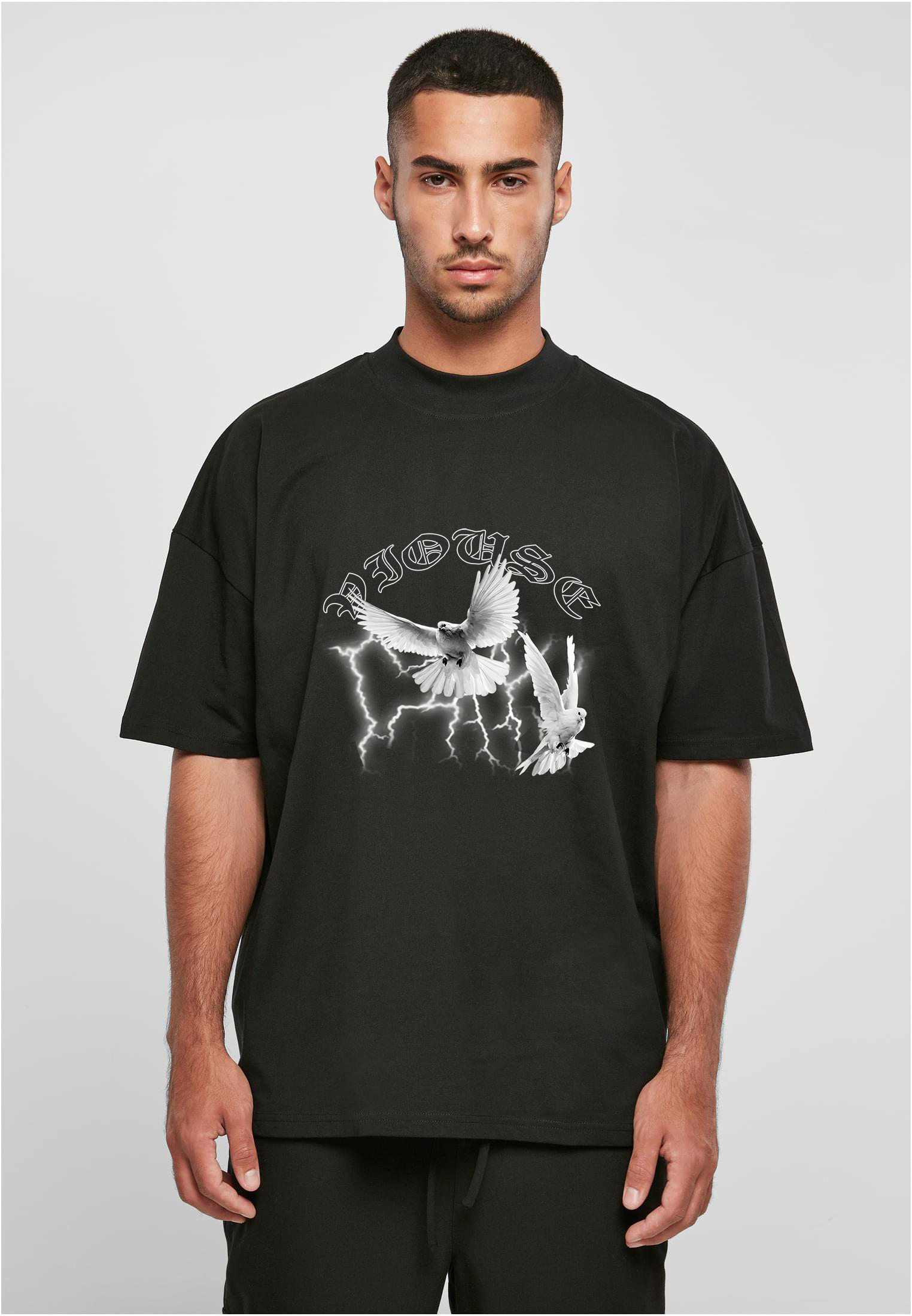 Dove Oversize Mock Neck Black Tee