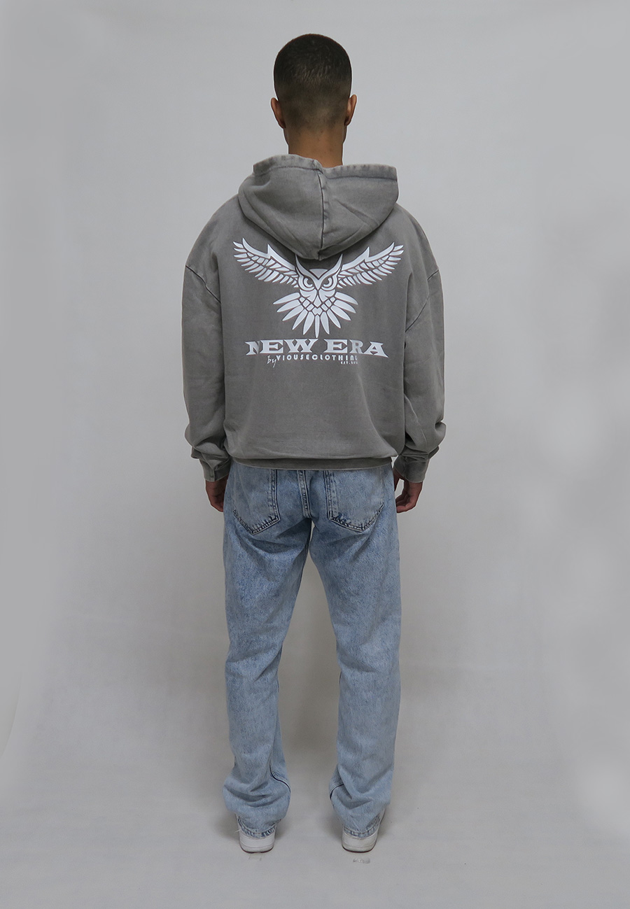 Owl Washed Oversize Hoodie Asphalt